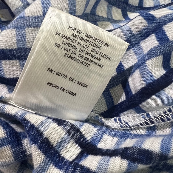 EUC. Postmark 9-H15 {Anthro} Blue + White Checked V-Neck Wrap Blouse Top | Small - Picture 9 of 13